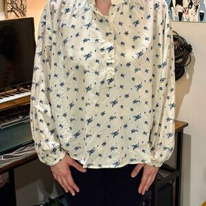 Floral White and Blue Shirt